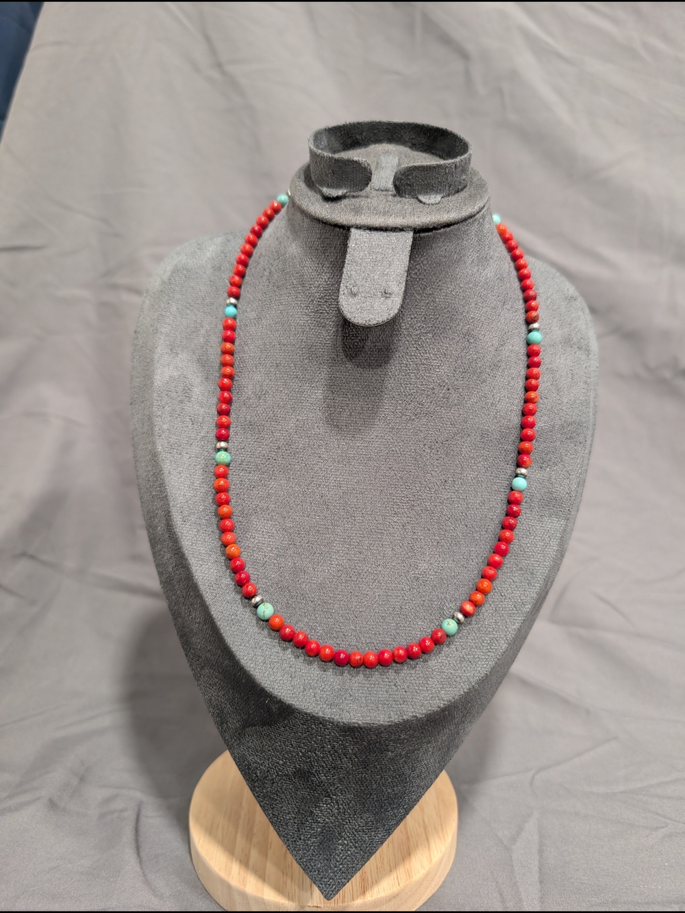 Red Beaded Necklace with Turquoise Accents - Women Jewelry